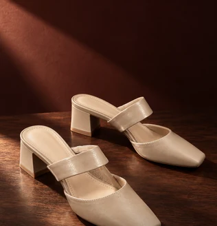 Champagne women's block-heel shoes