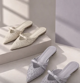 Women's embellished flat shoes in ivory and lavender