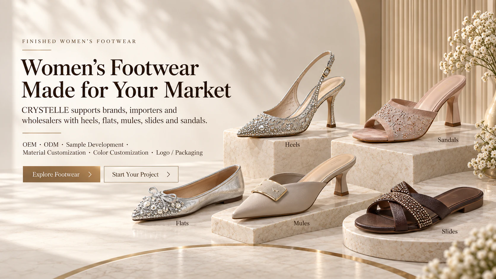 CRYSTELLE finished women's footwear homepage introduction