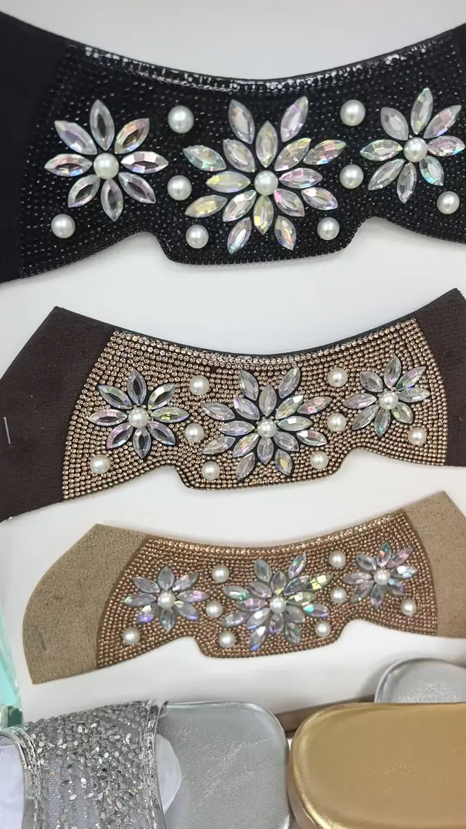 Gold crystal flower shoe upper for custom slippers