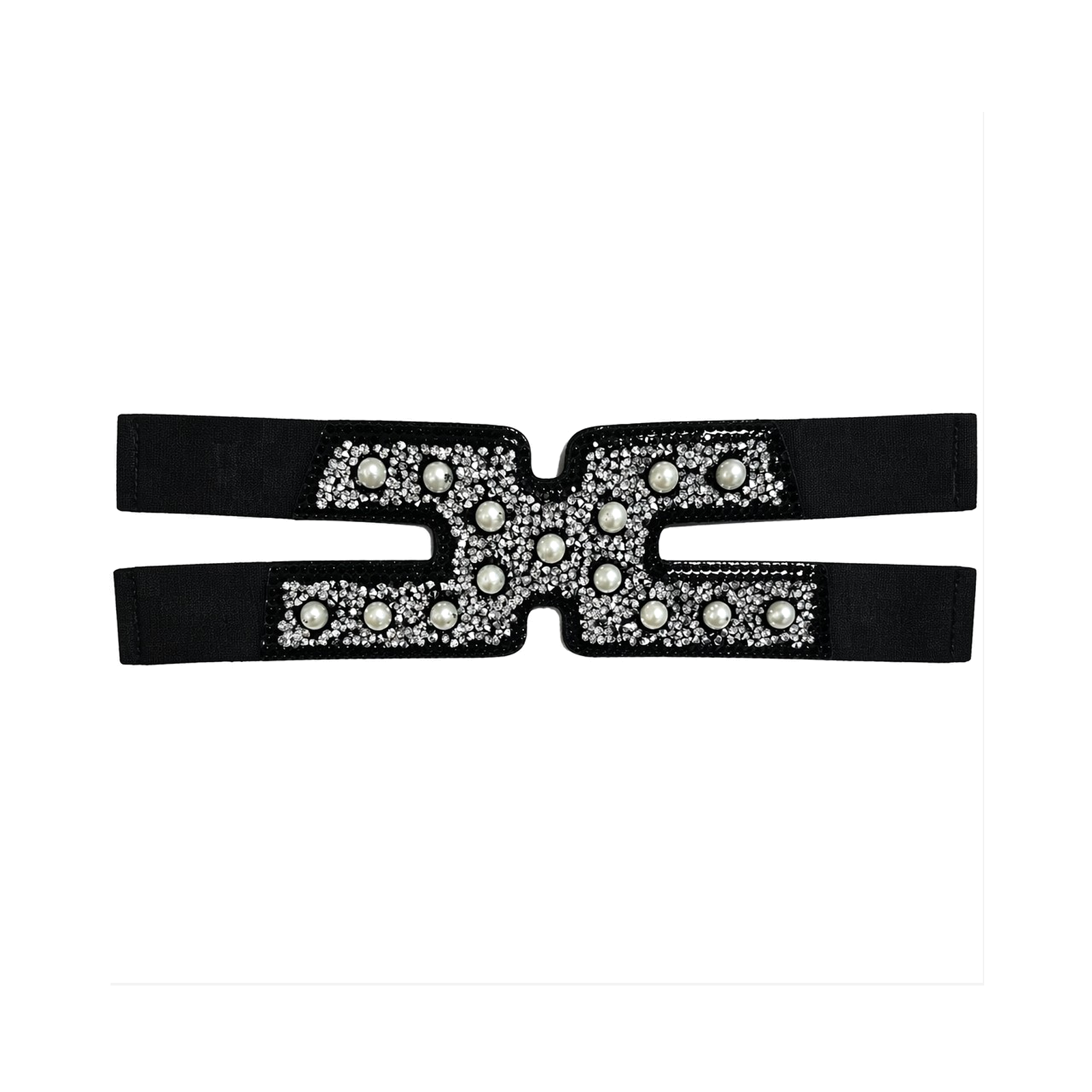 Black pearl rhinestone elastic shoe upper