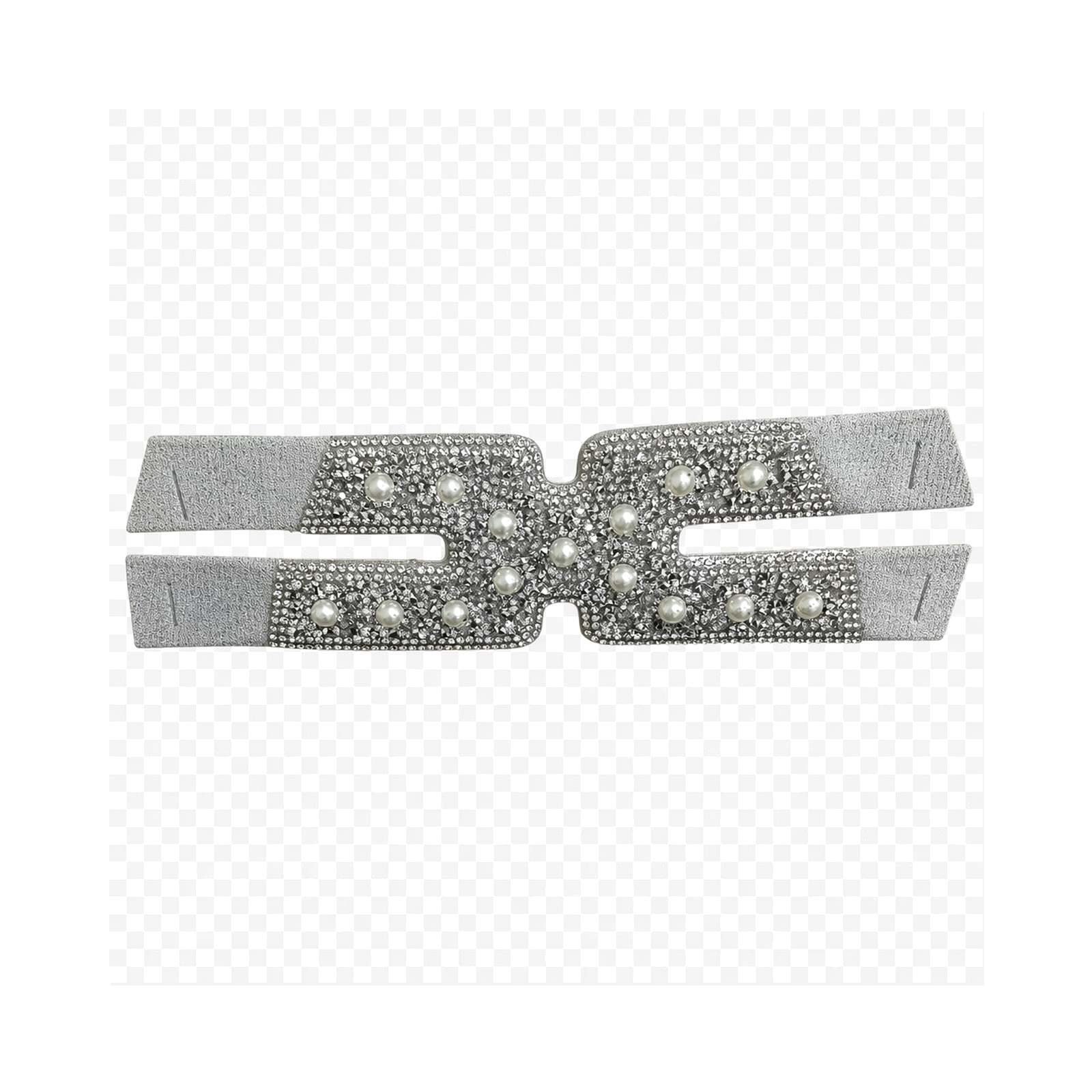 Silver pearl rhinestone elastic shoe upper