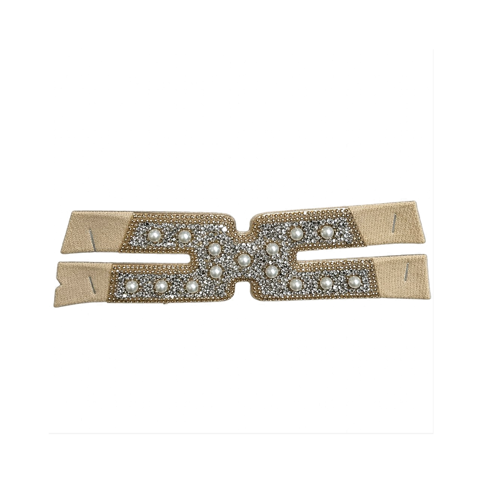 Tan pearl rhinestone elastic shoe upper