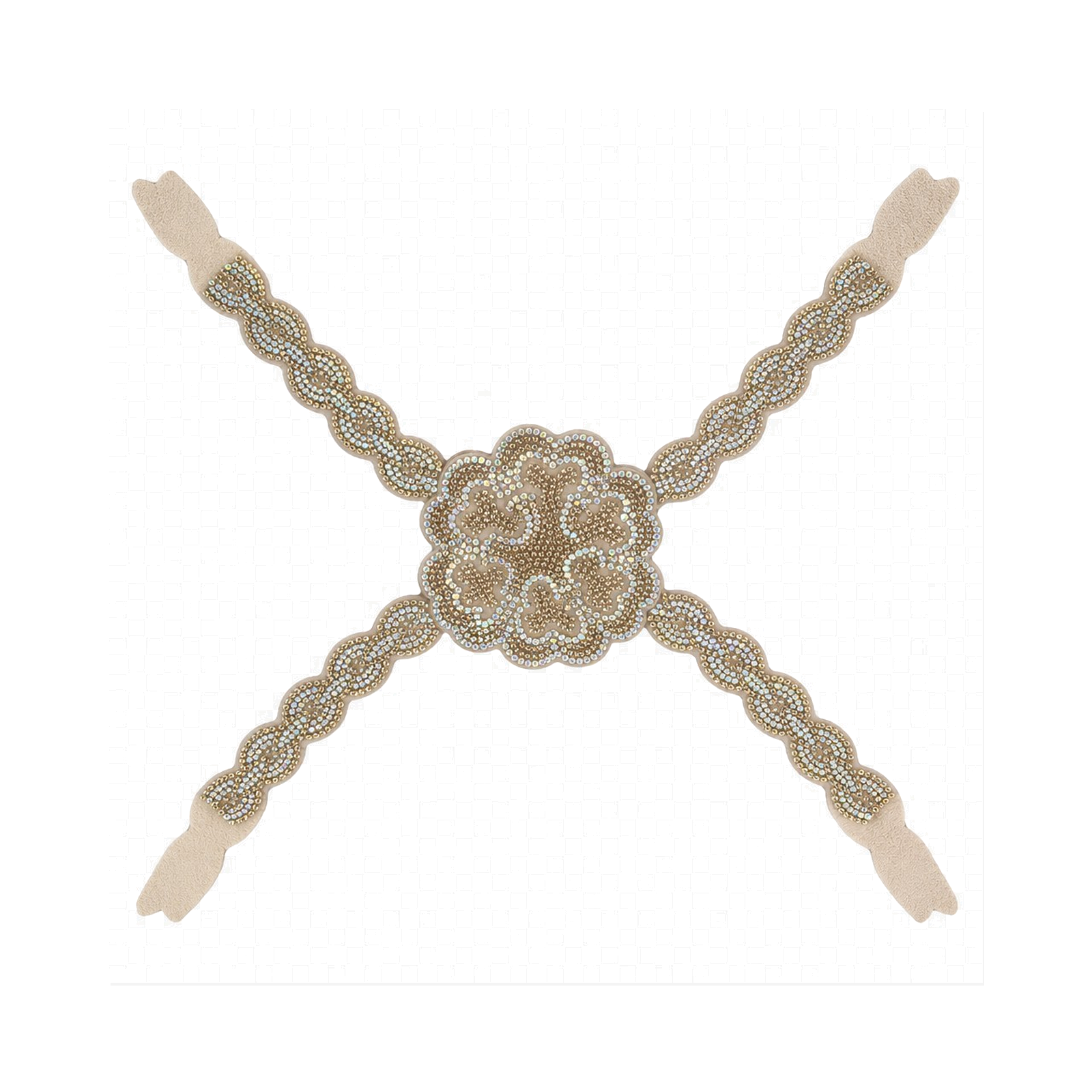Tan rhinestone flower cross elastic shoe upper