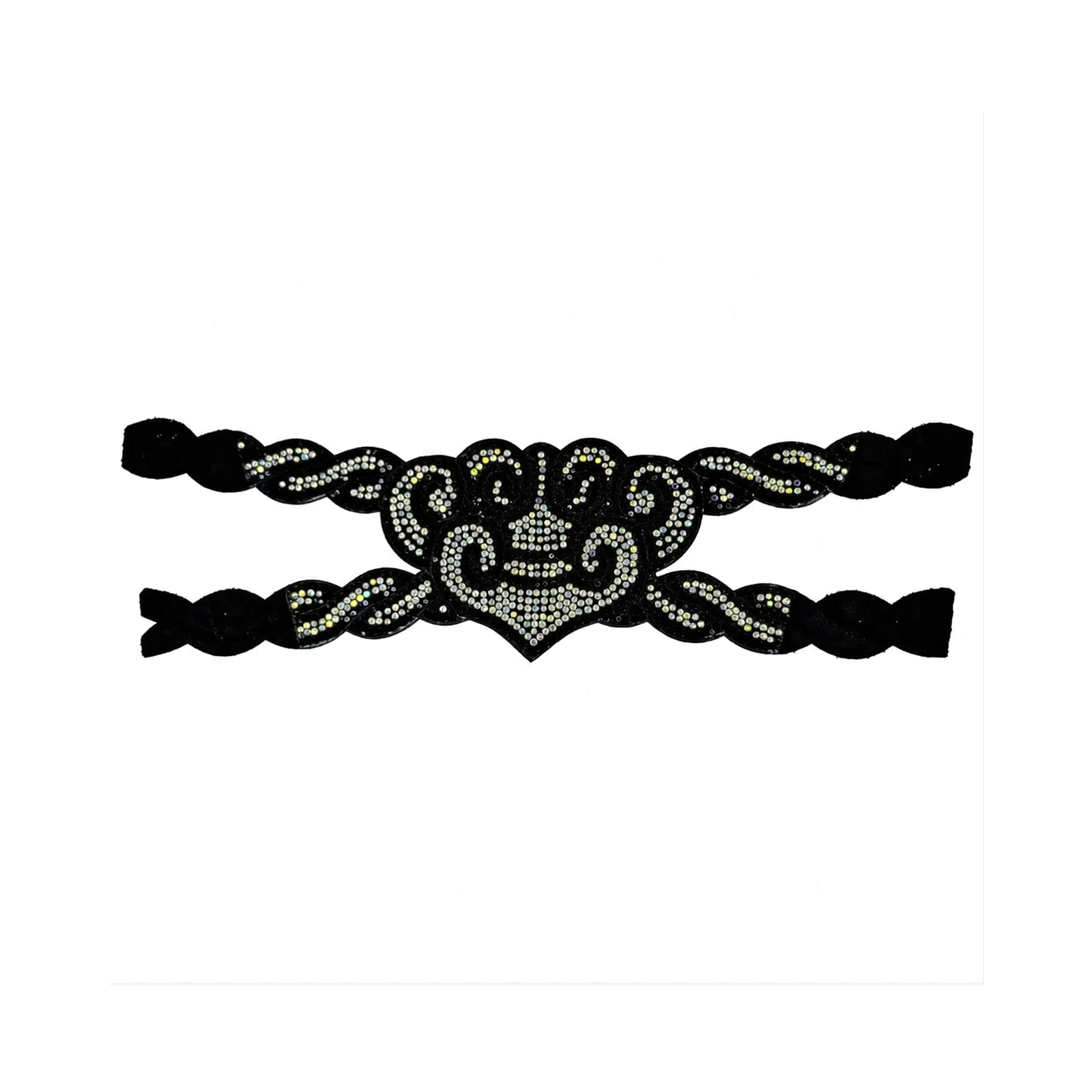 Black rhinestone heart elastic shoe upper