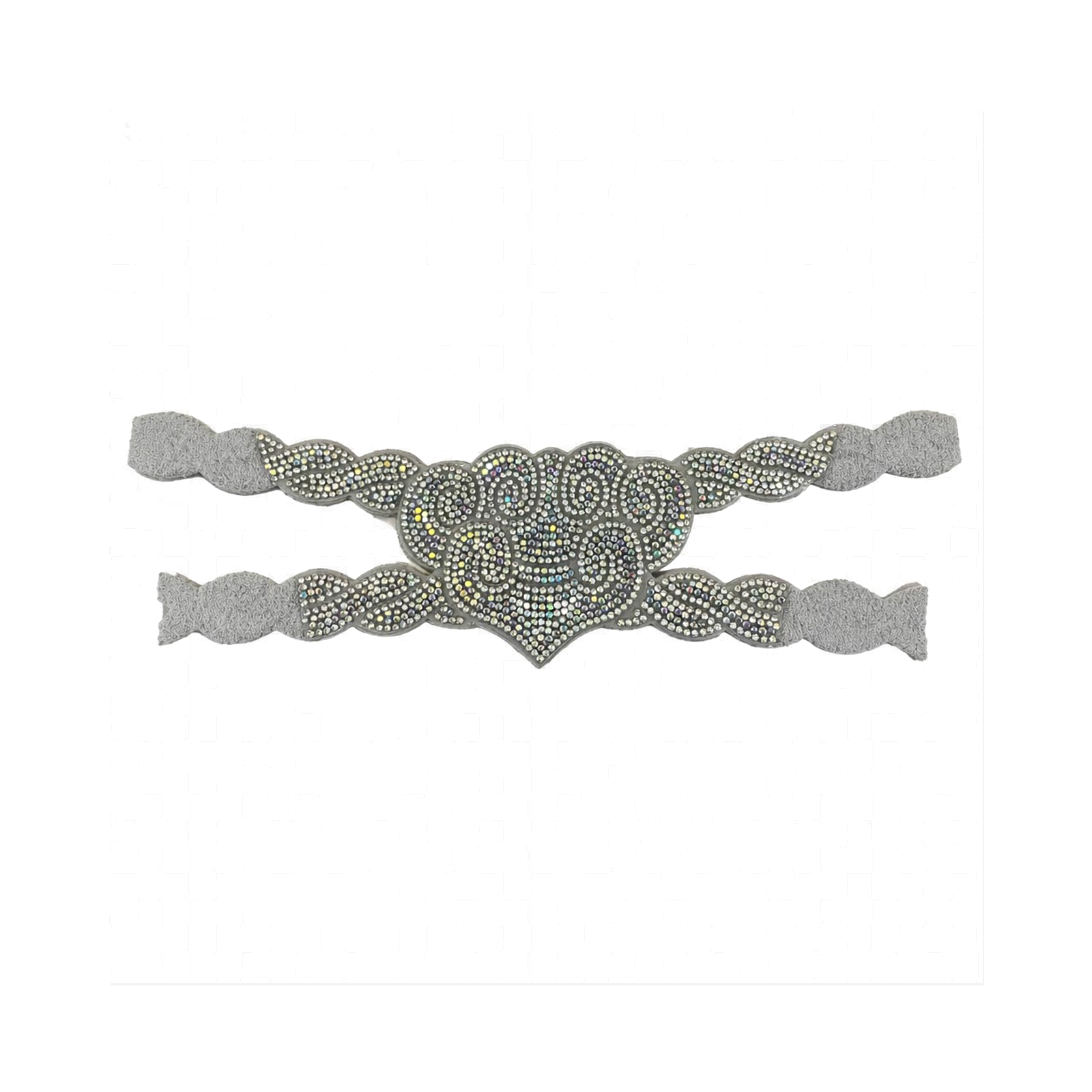 Silver rhinestone heart elastic shoe upper